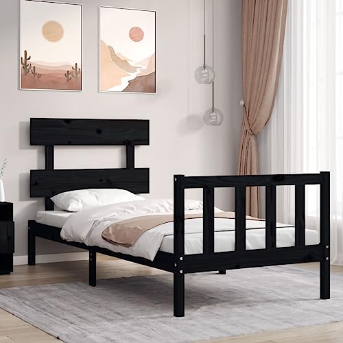 TALCUS Meubelset bedframe met hoofdeinde zwart 2FT6 kleine eenpersoonskamer massief hout