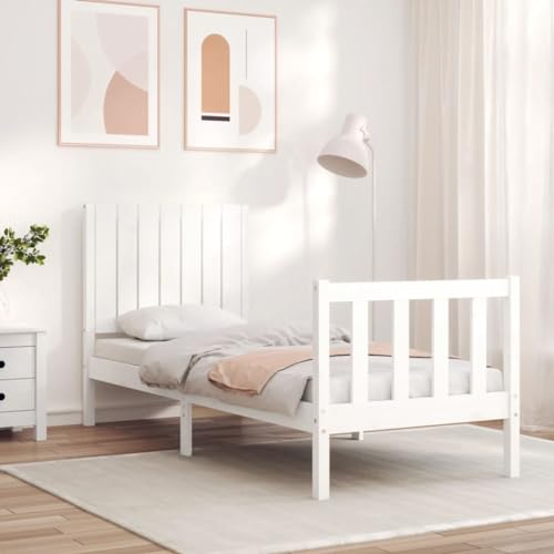 AIJUUKJP Mooie bedden en accessoires Bedden en bedframes-bedframe met hoofdeinde wit kleine eenpersoonskamer massief hout