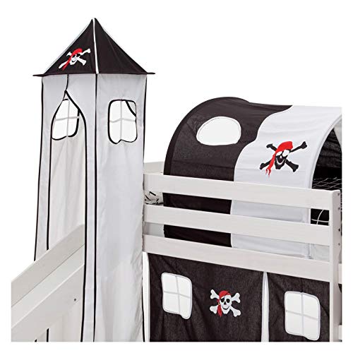 IDIMEX Toren piraat naar bed met glijbaan, speelbed, glijbed, kinderbed in zwart/wit