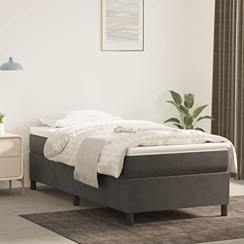 ZEYUAN Bedframe met veer met matras donkergrijs, 100 x 200 cm, fluweel, bedframe, bedframe, modern bedframe (SPU:3144664)