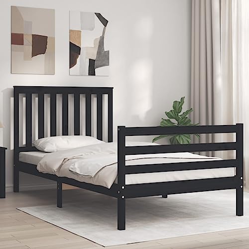 TECHPO Bedden en accessoires, bedframe en bedframe, bedframe met hoofdeinde zwart, 100x200 cm, massief hout