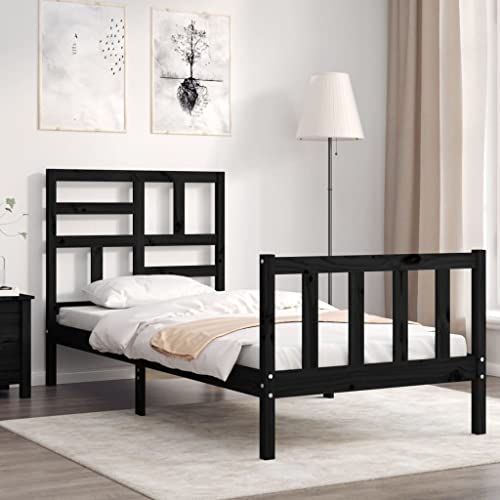 TALCUS Bedden en accessoires, bedframe en bedframe, bedframe met hoofdeinde zwart, 90x200 cm, massief hout