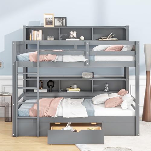 TOTITOM Bedframe, 90 x 200 cm (90 x 200 cm) eenpersoonsbedden, kinderbedden, stapelbedden, met laden, met opbergvakken, grijs 2024 (grijs)