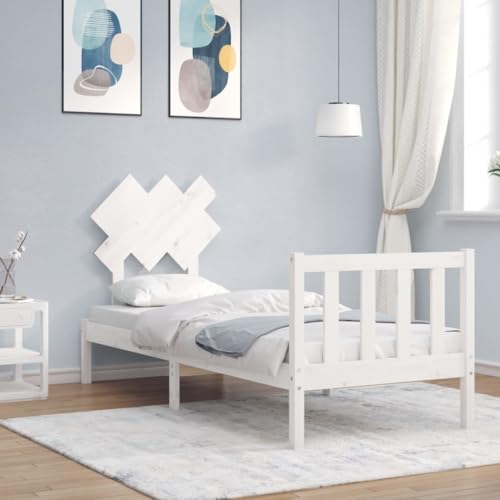 TECHPO Mooie bedden en accessoires Bedden en bedframes-bedframe met hoofdeinde wit kleine eenpersoonskamer massief hout