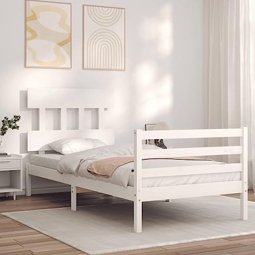 RAUGAJ Bedden en accessoires, bedframe en bedframe, bedframe met hoofdeinde wit, 90x200 cm, massief hout