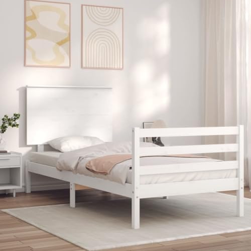 RAUGAJ Mooie bedden en accessoires Bedden en bedframes-bedframe met hoofdeinde wit kleine eenpersoonskamer massief hout