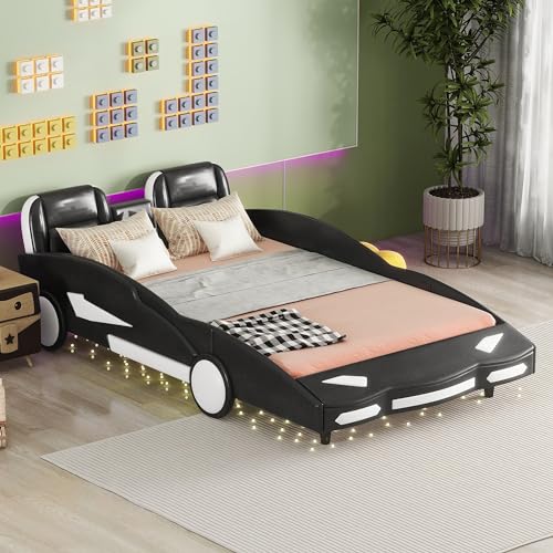 Aunvla 140 x 200 platte bedden, auto-modelbedden, autobedden, kinderbedden, zwart