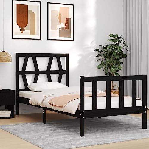 TALCUS Meubelset bedframe met hoofdeinde zwart 2FT6 kleine eenpersoonskamer massief hout