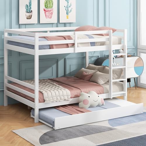 TOTITOM Bedframe, 140 x 200 cm stapelbedden, kinderbedden, stapelbedden met uittrekbed, hoge leuning, stabiele trap, wit 2024 (wit)