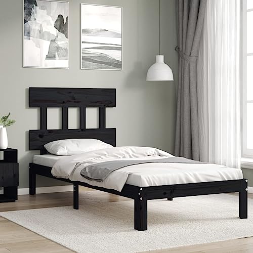 TECHPO Meubelset bedframe met hoofdeinde zwart 2FT6 kleine eenpersoonskamer massief hout