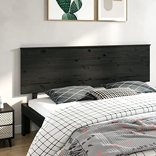 LAPOOH Bedhoofdeinde zwart 204 x 6 x 82,5 cm massief houten grenen, hoofdeinde voor bed, hoofdeinde voor bed, hoofdeinde van het bed, modieus slaapkamerdecor hoofdeinde (SPU: 819194)