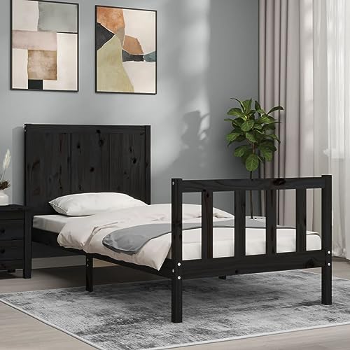 DCRAF Meubelset bedframe met hoofdeinde zwart 2FT6 kleine eenpersoonskamer massief hout