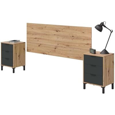 Habitdesign Hoofdeinde + 2 nachtkastjes, hoofdeinde voor tweepersoonsbed, model Enzo, afwerking van eiken en antracietgrijs, afmetingen: 160 cm (breedte) x 60 cm (hoogte) x 2,5 cm (diepte) Habitdesign Hoofdeinde + 2 nachtkastjes, hoofdeinde voor tweepersoonsbed, model Enzo, afwerking van eiken en antracietgrijs, afmetingen: 160 cm (breedte) x 60 cm (hoogte) x 2,5 cm (diepte)