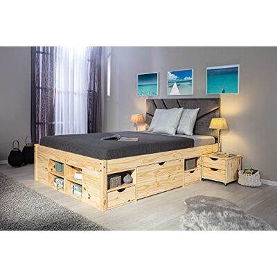 Inter Link Alpine Living functioneel tweepersoonsbed met veel opbergruimte, massief grenen, naturel gelakt, 209 x 48 x 146 cm (b x h x d) Inter Link Alpine Living functioneel tweepersoonsbed met veel opbergruimte, massief grenen, naturel gelakt, 209 x 48 x 146 cm (b x h x d)