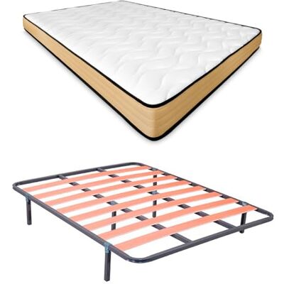 DUÉRMETE ONLINE Compleet bed met visco-matras, omkeerbaar (winter/zomer) + lattenbodem met poten, staallegering, grijs, 135 x 190 cm DUÉRMETE ONLINE Compleet bed met visco-matras, omkeerbaar (winter/zomer) + lattenbodem met poten, staallegering, grijs, 135 x 190 cm
