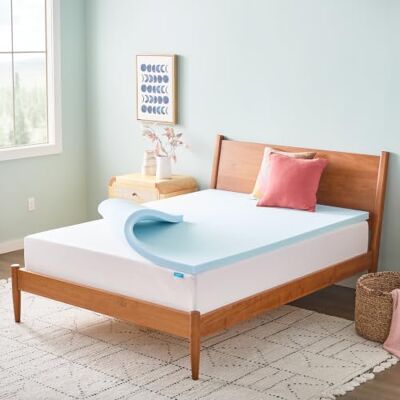 Linenspa 2 inch traagschuim matrastopper, geldoordrenkte queensize matrastopper, CertiPUR-US gecertificeerd blauw Linenspa 2 inch traagschuim matrastopper, geldoordrenkte queensize matrastopper, CertiPUR-US gecertificeerd blauw