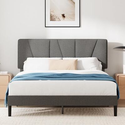 Zinus Maya Bed 140 x 190 cm, hoogte 30 cm, gevoerd bedframe met hoofdeinde, lattenbodem van hout, donkergrijs Zinus Maya Bed 140 x 190 cm, hoogte 30 cm, gevoerd bedframe met hoofdeinde, lattenbodem van hout, donkergrijs