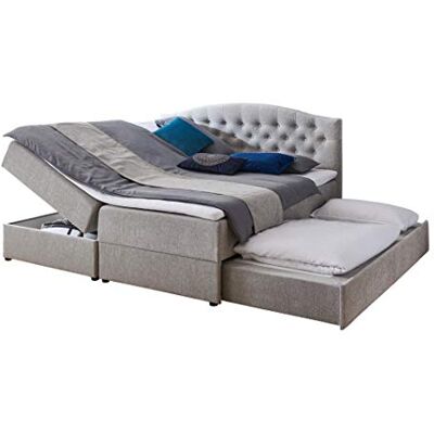 Atlantic Home Collection LOTTE boxspringbed, inclusief tweedelige matras, topper, bedkast (rechts) en uittrekbaar logeerbed Bedbak links. 180x200 cm grijs Atlantic Home Collection LOTTE boxspringbed, inclusief tweedelige matras, topper, bedkast (rechts) en uittrekbaar logeerbed Bedbak links. 180x200 cm grijs