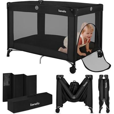 Lionelo Amelie Reisbedje voor Baby 100,5x70,5 cm – Lichtgewicht Opvouwbaar Campingbedje (7 kg) met Matras en Draagtas – Compact Babybed met Wielen, Zij-ingang en Mesh Wanden – 0–36 m tot 15 kg – Zwart Lionelo Amelie Reisbedje voor Baby 100,5x70,5 cm – Lichtgewicht Opvouwbaar Campingbedje (7 kg) met Matras en Draagtas – Compact Babybed met Wielen, Zij-ingang en Mesh Wanden – 0–36 m tot 15 kg – Zwart