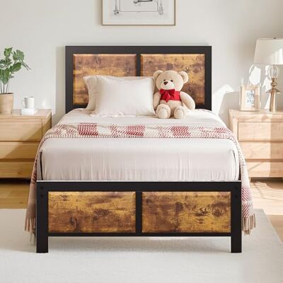 VECELO Bedframe 90 x 200 cm, metalen bed met dik hoofdeinde en lattenbodem, modern logeerbed tienerbed met opbergruimte onder het bed, perfect voor slaapkamer, bruin VECELO Bedframe 90 x 200 cm, metalen bed met dik hoofdeinde en lattenbodem, modern logeerbed tienerbed met opbergruimte onder het bed, perfect voor slaapkamer, bruin