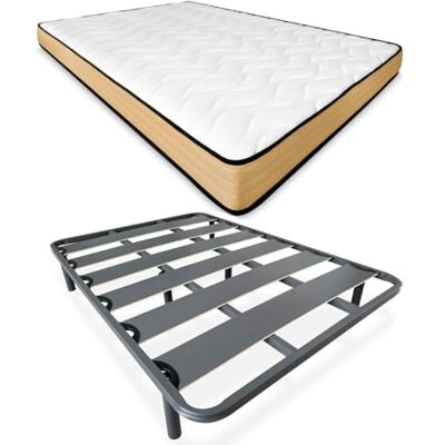DUÉRMETE ONLINE Compleet bed met visco-matras, omkeerbaar, versterkte lattenbodem, 40 x 30 mm, met metalen poten, gelegeerd staal, grijs, 135 x 190 cm DUÉRMETE ONLINE Compleet bed met visco-matras, omkeerbaar, versterkte lattenbodem, 40 x 30 mm, met metalen poten, gelegeerd staal, grijs, 135 x 190 cm