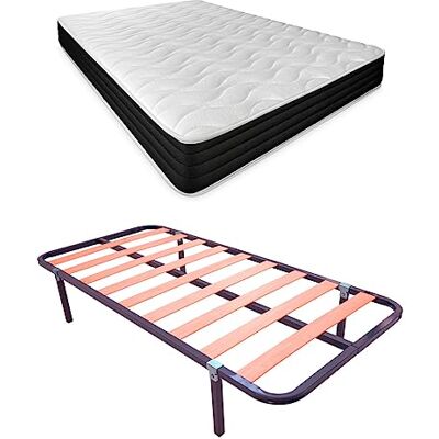 DUÉRMETE ONLINE Compleet bed met omkeerbare visco-matras (winter/zomer) + lattenbodem Basic met poten, staallegering, grijs, 105 x 190 cm DUÉRMETE ONLINE Compleet bed met omkeerbare visco-matras (winter/zomer) + lattenbodem Basic met poten, staallegering, grijs, 105 x 190 cm