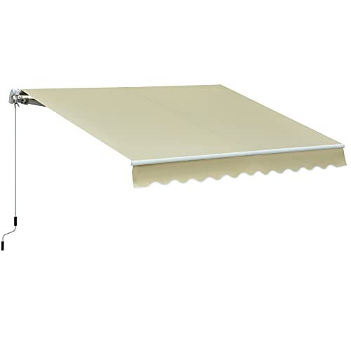 Outsunny luifel knikarm zonwering met handslinger 3,5 x 2,5 m beige + crème aluminium + polyester