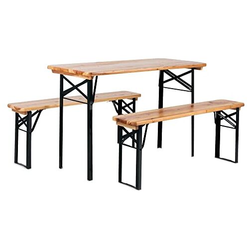 Stagecaptain BB-117 Hirschgarten Biertafelset voor balkon Korte versie met 117 cm lengte 1x tafel, 2 x bank Biertentset gemaakt van hout Opvouwbaar Natuur