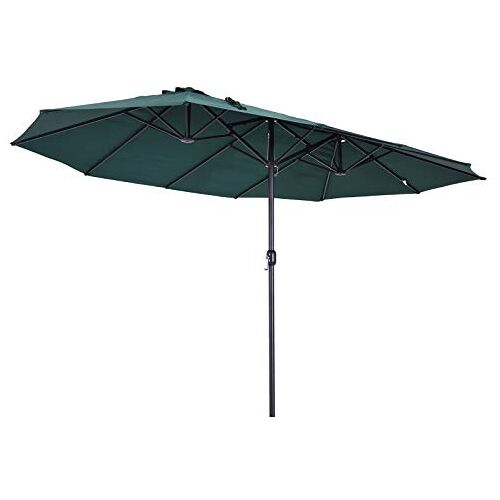 Outsunny parasol tuinparasol marktparasol dubbele parasol terrasparasol met zwengel donkergroen ovaal 460 x 270 x 240 cm