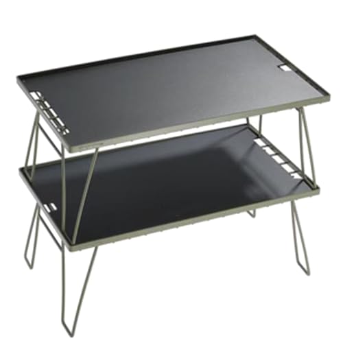 KHDONT Dubbellaags campingtafel Aluminium picknicktafelrooster + aluminium plaat Campingtafel Buitenopbergrek voor kamperen