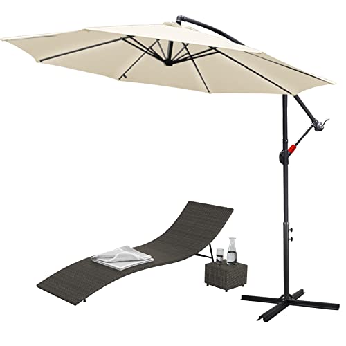 Jopassy Parasol, 350 cm, zweefparasol, groot, met standaard, aluminium zwengel, uv-bescherming, parasol, waterdicht, tuinparasol, marktscherm voor terras, balkon, tuin, parasol, beige, Beige