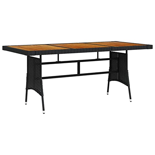 BaraSh Tuintafel, zwart, 160 x 70 x 72 cm, polyrotan en massief acacia, tuintafel, tuintafel, tuintafel (SPU:318694)