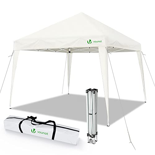 VOUNOT Partytent Opvouwbaar 3x3m, Easy Up Paviljoen, Pop Up Tuintent, UV-bescherming 50+, Wit