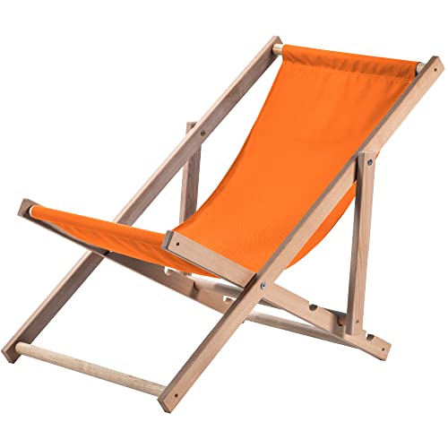 KADAX Ligstoel, strandstoel van hout, zonnebed tot 120 kg, ligstoel van beukenhout, houten klapstoelen, strandstoel, klapstoel voor strand, houten ligstoel (oranje)