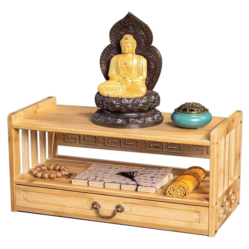 WENNEWU Altar Meditation Table, With Drawer Storage Relax Buddhist Table, Bamboo Spiritual Altar Table Personal Spiritual Space, For Prayers, Divination, Worship,Natural,2 layer 52cm