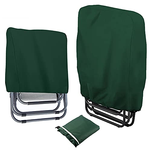 LMYDIDO Beschermhoes voor klapstoelen, tuinstoelen, waterdicht, winddicht, anti-UV, zware belasting, 210D Oxford-weefsel, beschermhoes met opbergtas, voor tuinstoel, zonnebed, relaxstoelen, groen, 2 stuks