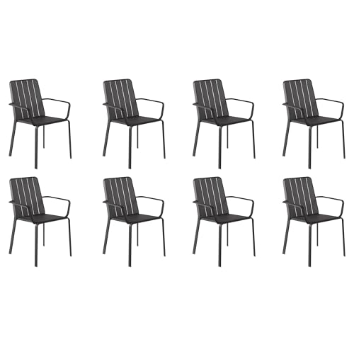 NATERIAL Set van 8 tuinstoelen Idaho met armleuningen 8 x tuinstoel tuinstoel stapelbaar stapelstoel aluminium donkergrijs