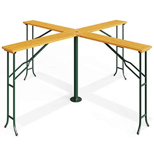 Deuba Tuintafel Quattro XXL Biertafel Hoge Parasolhouder Inklapbaar Biertent Tafel Hout Staal Robuust Stabiel Gelakt