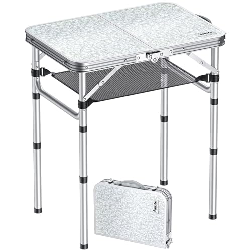 Anbte Opvouwbare Tuintafel Aluminium Verstelbare 3-Hoogte Opvouwbare Buitentafel met Opbergnet voor Camping Picknick Strand-Zwart