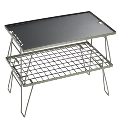 KHDONT Dubbellaags campingtafel Aluminium picknicktafelrooster + aluminium plaat Campingtafel Buitenopbergrek voor kamperen