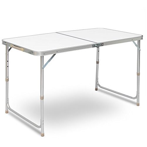 eSituro Opvouwbare Tuintafel, Campingtafel Wit Zwart 120x60x70 cm, Opvouwbare Tafel Hoog, Opvouwbare Tafel Hoogte Verstelbaar (55-70 cm), Draagbare Aluminium Buiten Picknicktafel SCPT0002