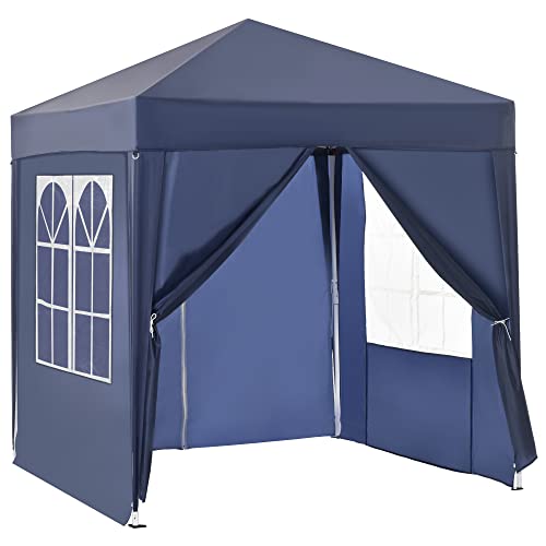 Outsunny tuinhuisje 2x2m opvouwbaar tuinhuisje 4 zijwanden met raamdeur partytent tuintent pop-up tuinhuisje inclusief haringen scheerlijnen draagtas metaal Oxford Blauw