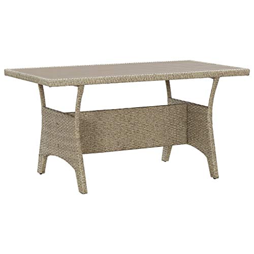 GuyAna Tuintafel, grijs, 130 x 70 x 66 cm, van polyrotan, tuintafel, tafel voor buiten, tuintafel