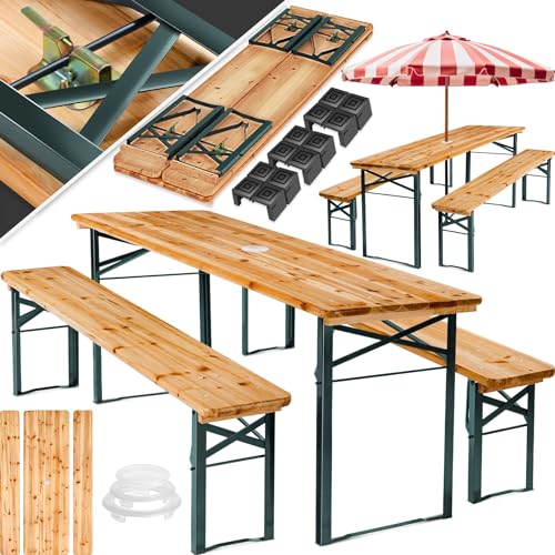 tectake ® biertentenset met tafel en 2x bierbanken, met parasolhouder biertentenset, balkonmeubilair met 1x klaptafel en 2x bierbanken, opvouwbaar, 170 x 46 x 78 cm, gelakt