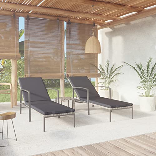 LAPOOH Ligstoelen 2 stuks met grijze polyrotan tafel, tuinligstoelen, ligstoelen, ligstoelen, strandstoelen (SPU:317639)