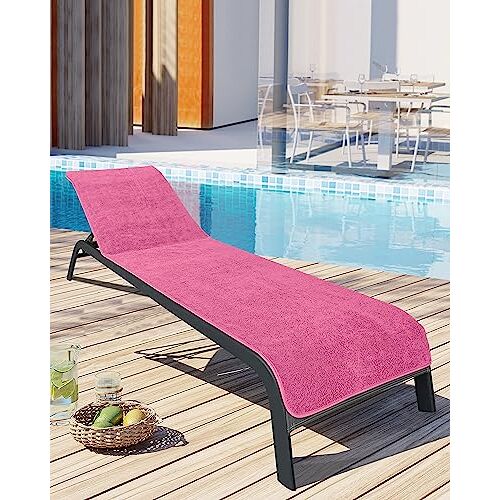 LAYNENBURG premium hoezen voor tuinligstoelen 100% katoen OEKO-TEX 100 badstof handdoekhoes voor ligstoelen ligstoelhoes met hoes voor ligstoel, ligstoel-stoel (75x200 cm fuchsia)