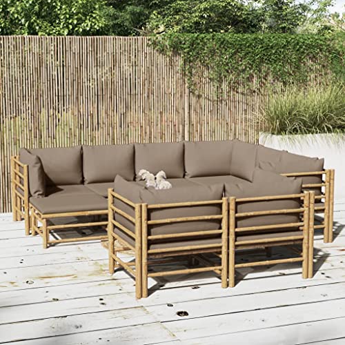 GuyAna Tuinmeubelset, 10-delig, met kussen, taupe bamboe, set voor tuinmeubelen, outdoor-loungeset voor de tuin, voor buiten