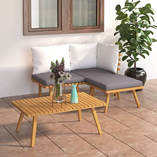 Chenshu 4-delige tuinloungeset met kussens, tuinlounge, balkonmeubels, terrasmeubilair, zithoek balkon, loungemeubelen, terras, balkon lounge, massief acacia