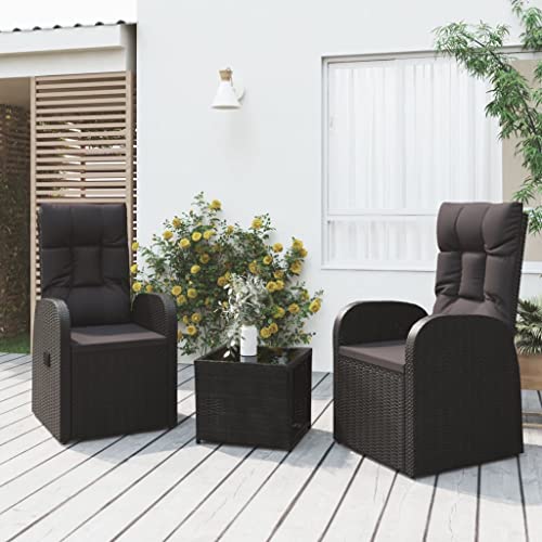 TEKEET Tuinmeubilair-3 Stuk Tuin Lounge Set Zwart Poly Rotan & Staal-Meubilair