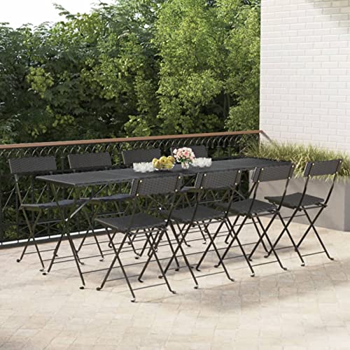 BaraSh Opvouwbare Bistrostoelen 8 stuks zwart Poly Rotan en Staal, Opvouwbare Bistrostoelen, Bistrosets, Outdoor Tuin Patio Stoelen